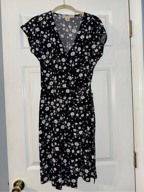 Michael Kors V-Neck Midi Dress with White Blossoms